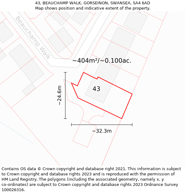 43, BEAUCHAMP WALK, GORSEINON, SWANSEA, SA4 6AD: Plot and title map