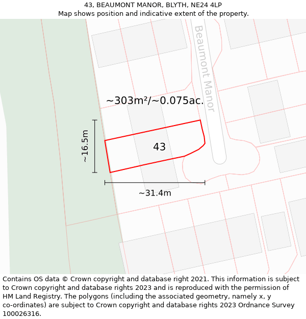 43, BEAUMONT MANOR, BLYTH, NE24 4LP: Plot and title map