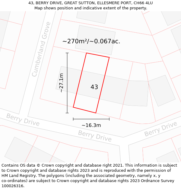 43, BERRY DRIVE, GREAT SUTTON, ELLESMERE PORT, CH66 4LU: Plot and title map