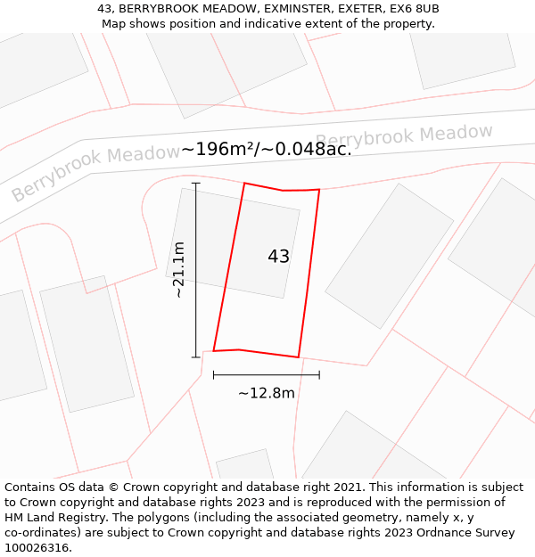 43, BERRYBROOK MEADOW, EXMINSTER, EXETER, EX6 8UB: Plot and title map