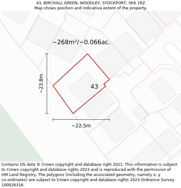 43, BIRCHALL GREEN, WOODLEY, STOCKPORT, SK6 1RZ: Plot and title map