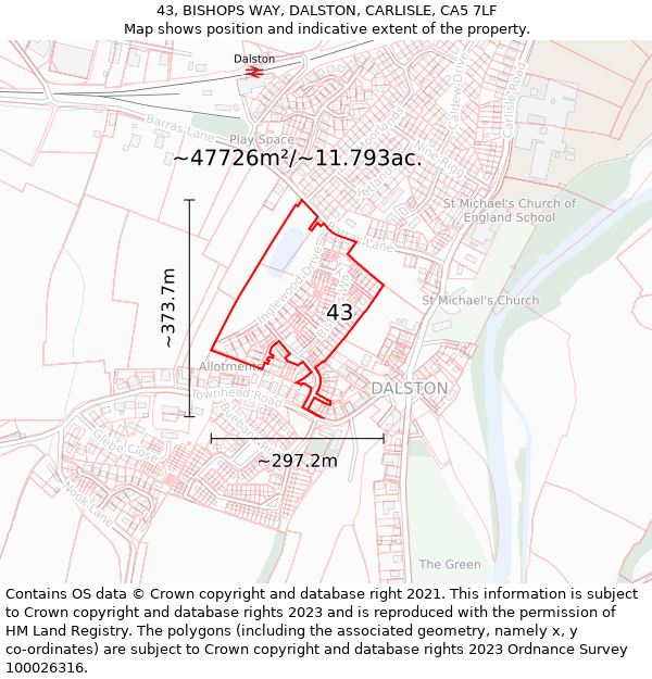 43, BISHOPS WAY, DALSTON, CARLISLE, CA5 7LF: Plot and title map