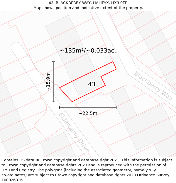 43, BLACKBERRY WAY, HALIFAX, HX3 9EP: Plot and title map