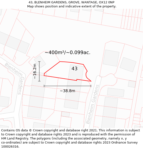 43, BLENHEIM GARDENS, GROVE, WANTAGE, OX12 0NP: Plot and title map