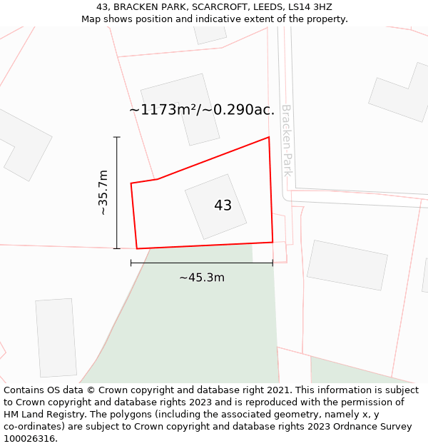 43, BRACKEN PARK, SCARCROFT, LEEDS, LS14 3HZ: Plot and title map