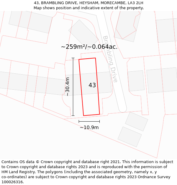 43, BRAMBLING DRIVE, HEYSHAM, MORECAMBE, LA3 2LH: Plot and title map