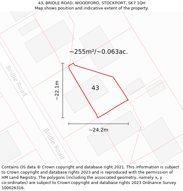 43, BRIDLE ROAD, WOODFORD, STOCKPORT, SK7 1QH: Plot and title map