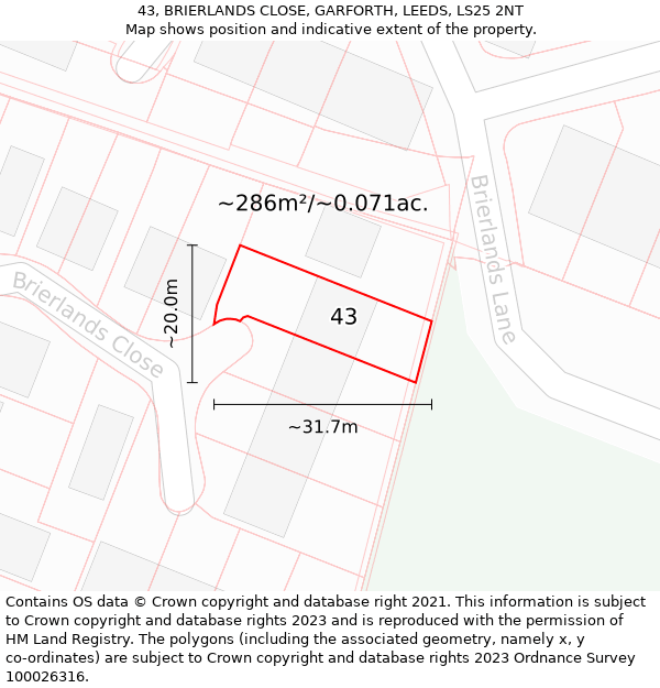 43, BRIERLANDS CLOSE, GARFORTH, LEEDS, LS25 2NT: Plot and title map