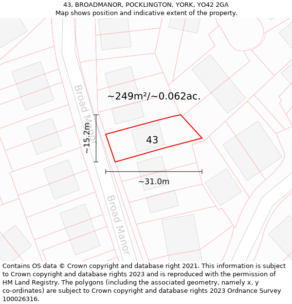 43, BROADMANOR, POCKLINGTON, YORK, YO42 2GA: Plot and title map