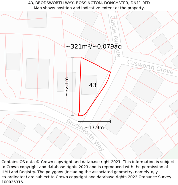 43, BRODSWORTH WAY, ROSSINGTON, DONCASTER, DN11 0FD: Plot and title map