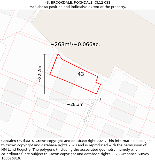 43, BROOKDALE, ROCHDALE, OL12 0SS: Plot and title map