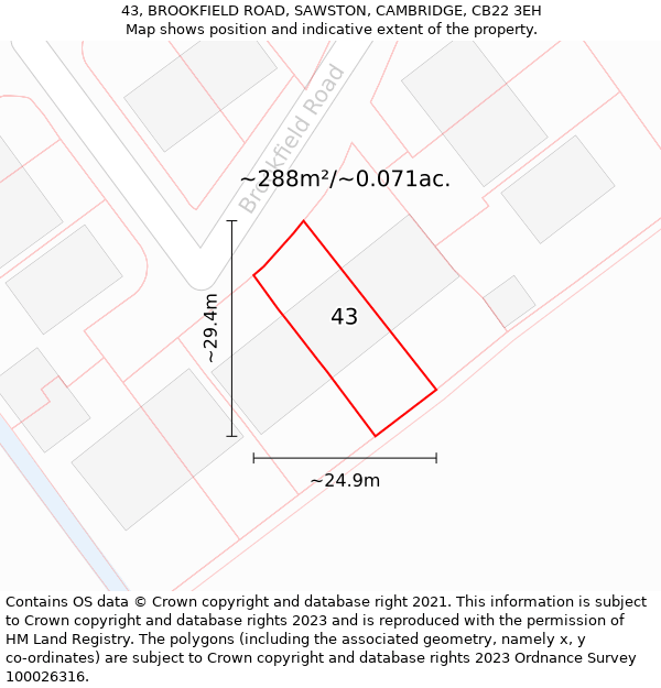 43, BROOKFIELD ROAD, SAWSTON, CAMBRIDGE, CB22 3EH: Plot and title map