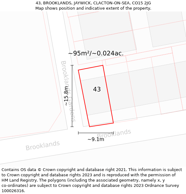 43, BROOKLANDS, JAYWICK, CLACTON-ON-SEA, CO15 2JG: Plot and title map