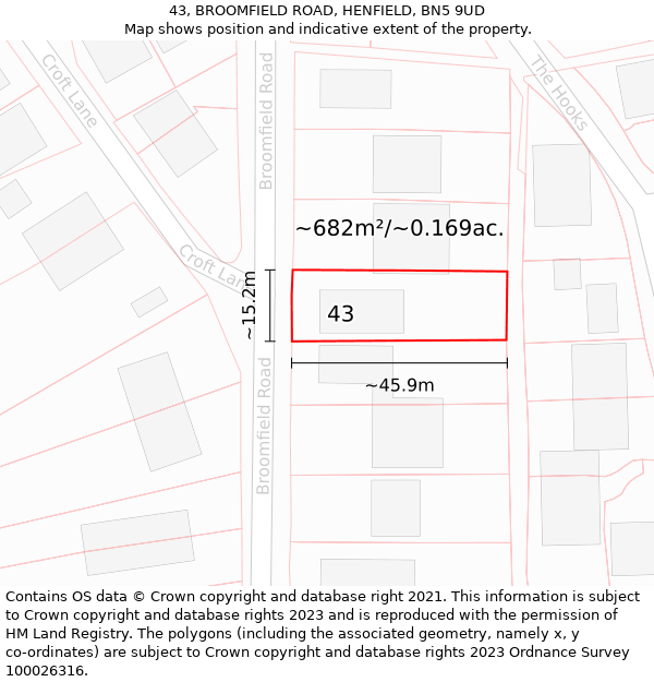 43, BROOMFIELD ROAD, HENFIELD, BN5 9UD: Plot and title map