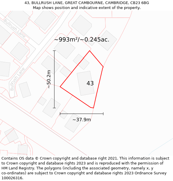 43, BULLRUSH LANE, GREAT CAMBOURNE, CAMBRIDGE, CB23 6BG: Plot and title map