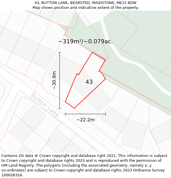 43, BUTTON LANE, BEARSTED, MAIDSTONE, ME15 8DW: Plot and title map