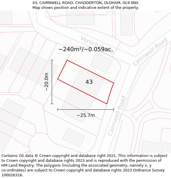 43, CAIRNWELL ROAD, CHADDERTON, OLDHAM, OL9 0NA: Plot and title map