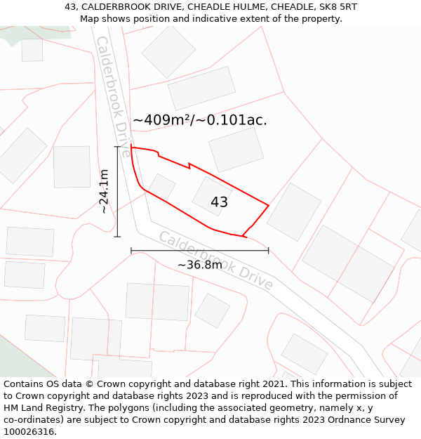 43, CALDERBROOK DRIVE, CHEADLE HULME, CHEADLE, SK8 5RT: Plot and title map