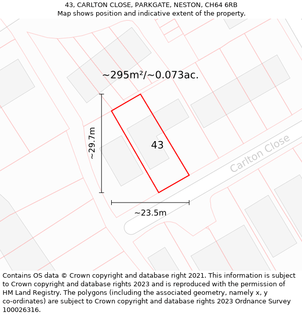 43, CARLTON CLOSE, PARKGATE, NESTON, CH64 6RB: Plot and title map