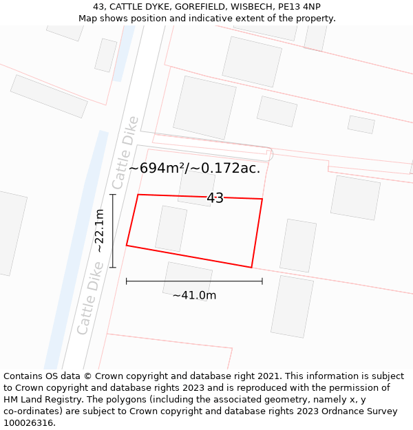 43, CATTLE DYKE, GOREFIELD, WISBECH, PE13 4NP: Plot and title map