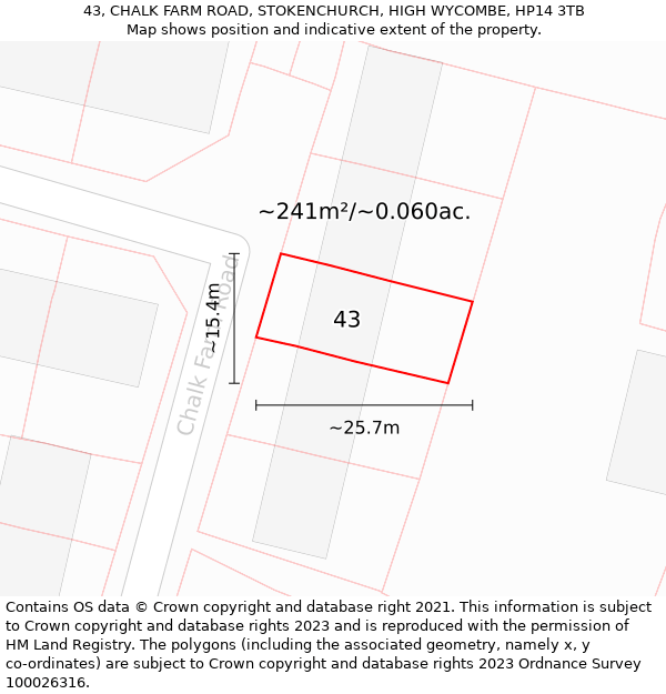 43, CHALK FARM ROAD, STOKENCHURCH, HIGH WYCOMBE, HP14 3TB: Plot and title map
