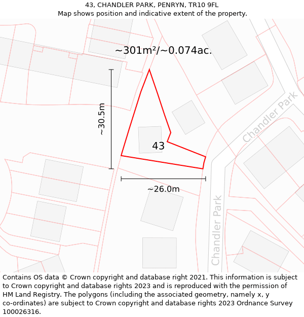 43, CHANDLER PARK, PENRYN, TR10 9FL: Plot and title map