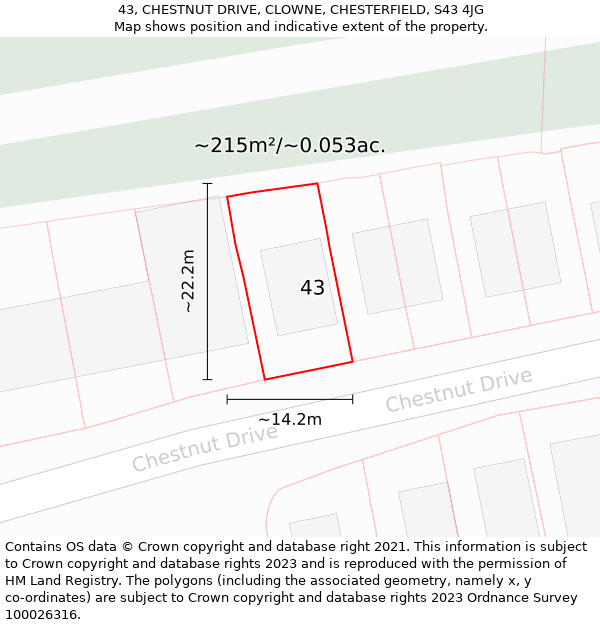 43, CHESTNUT DRIVE, CLOWNE, CHESTERFIELD, S43 4JG: Plot and title map