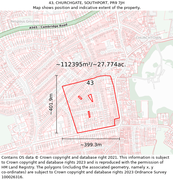 43, CHURCHGATE, SOUTHPORT, PR9 7JH: Plot and title map