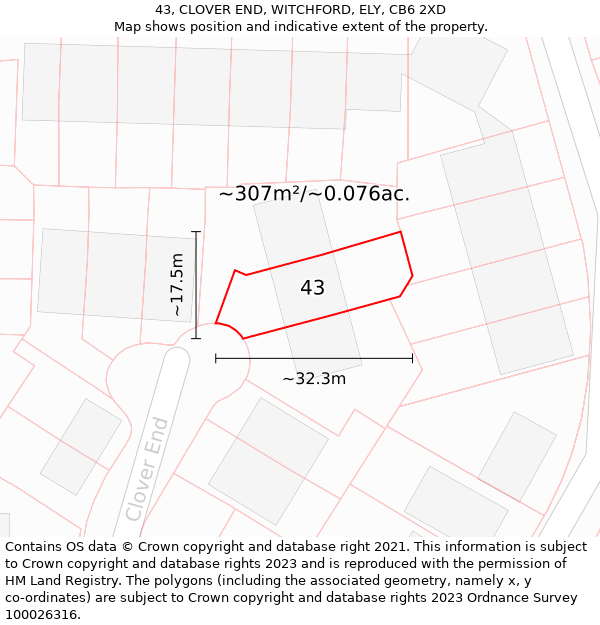 43, CLOVER END, WITCHFORD, ELY, CB6 2XD: Plot and title map