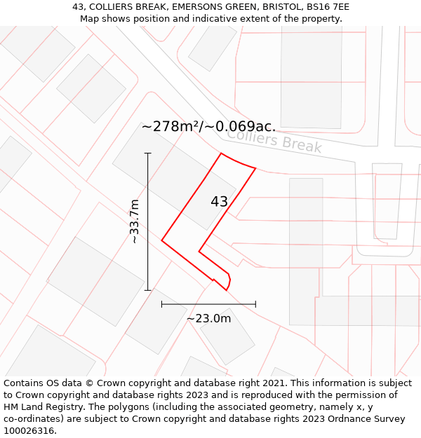 43, COLLIERS BREAK, EMERSONS GREEN, BRISTOL, BS16 7EE: Plot and title map