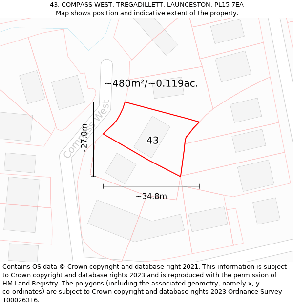 43, COMPASS WEST, TREGADILLETT, LAUNCESTON, PL15 7EA: Plot and title map