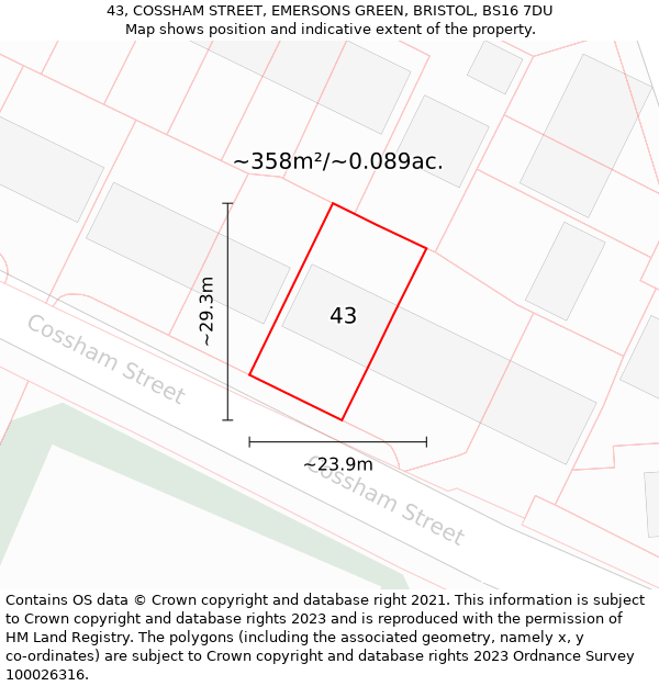 43, COSSHAM STREET, EMERSONS GREEN, BRISTOL, BS16 7DU: Plot and title map