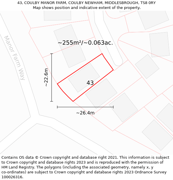 43, COULBY MANOR FARM, COULBY NEWHAM, MIDDLESBROUGH, TS8 0RY: Plot and title map