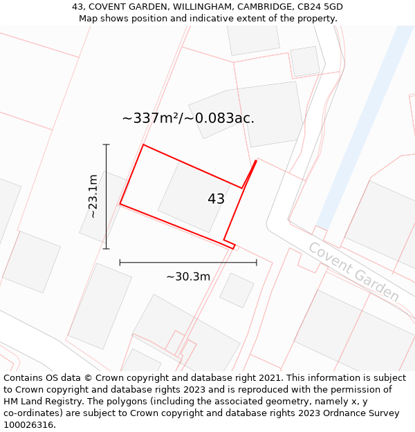 43, COVENT GARDEN, WILLINGHAM, CAMBRIDGE, CB24 5GD: Plot and title map
