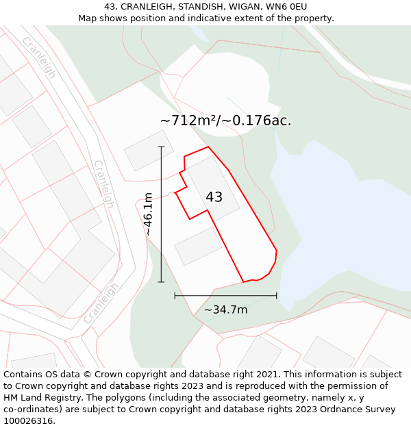 43, CRANLEIGH, STANDISH, WIGAN, WN6 0EU: Plot and title map