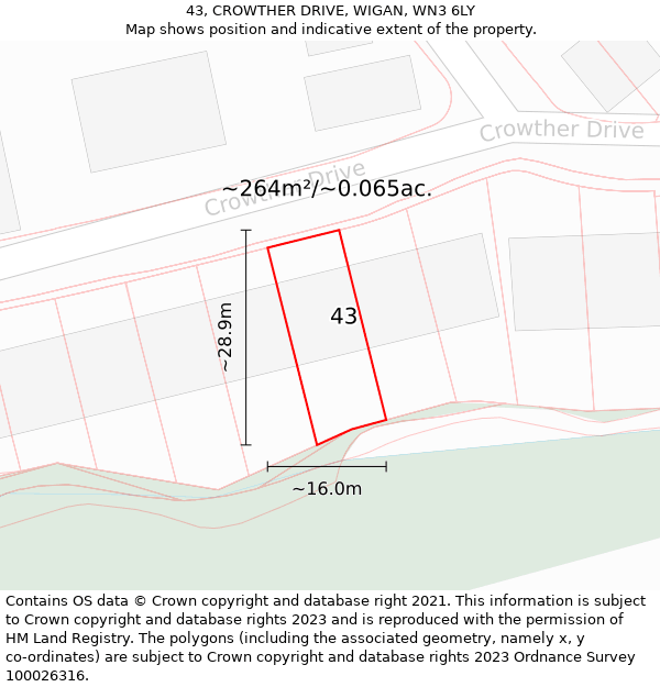 43, CROWTHER DRIVE, WIGAN, WN3 6LY: Plot and title map