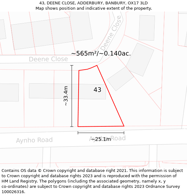 43, DEENE CLOSE, ADDERBURY, BANBURY, OX17 3LD: Plot and title map