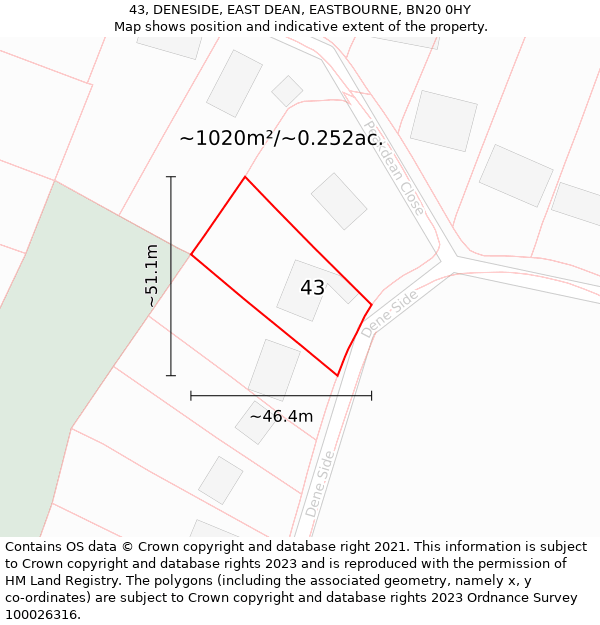 43, DENESIDE, EAST DEAN, EASTBOURNE, BN20 0HY: Plot and title map