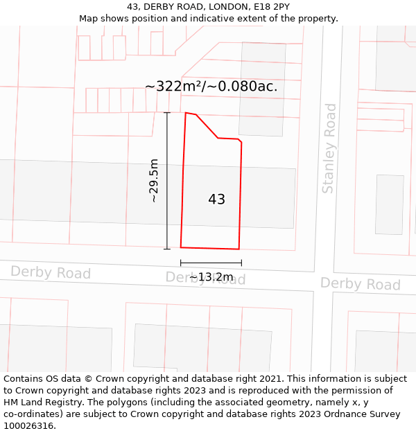 43, DERBY ROAD, LONDON, E18 2PY: Plot and title map