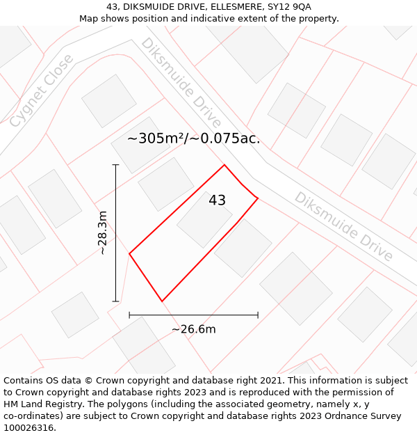 43, DIKSMUIDE DRIVE, ELLESMERE, SY12 9QA: Plot and title map