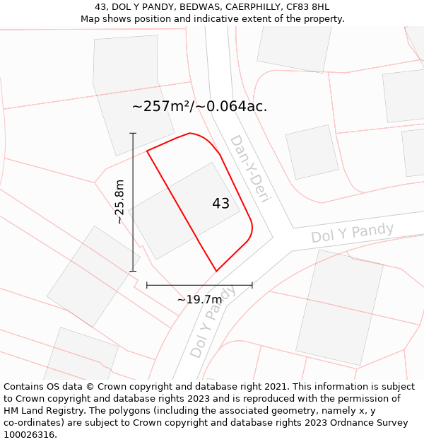 43, DOL Y PANDY, BEDWAS, CAERPHILLY, CF83 8HL: Plot and title map