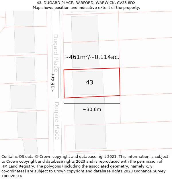 43, DUGARD PLACE, BARFORD, WARWICK, CV35 8DX: Plot and title map