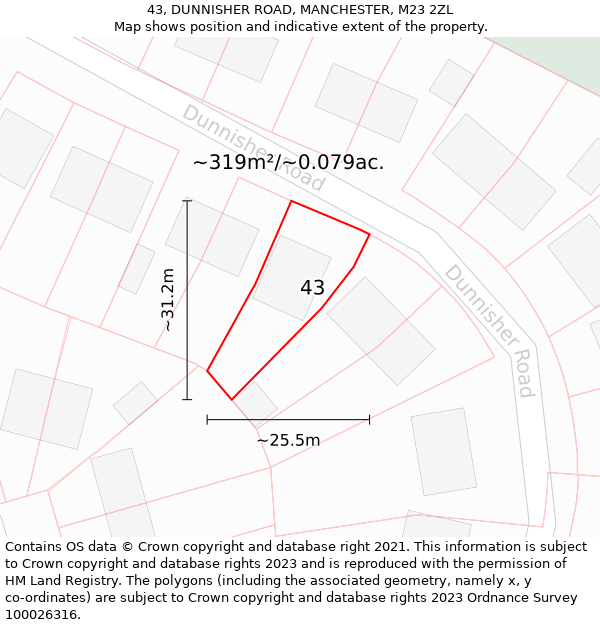 43, DUNNISHER ROAD, MANCHESTER, M23 2ZL: Plot and title map