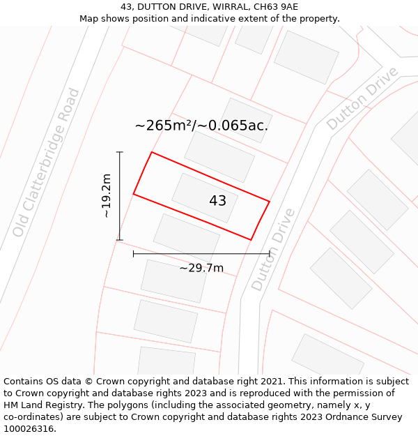 43, DUTTON DRIVE, WIRRAL, CH63 9AE: Plot and title map