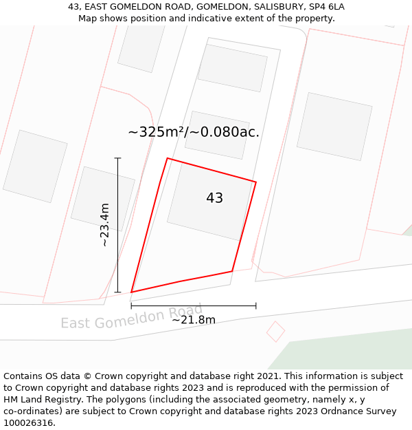 43, EAST GOMELDON ROAD, GOMELDON, SALISBURY, SP4 6LA: Plot and title map