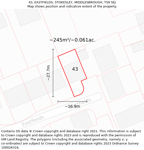 43, EASTFIELDS, STOKESLEY, MIDDLESBROUGH, TS9 5EJ: Plot and title map