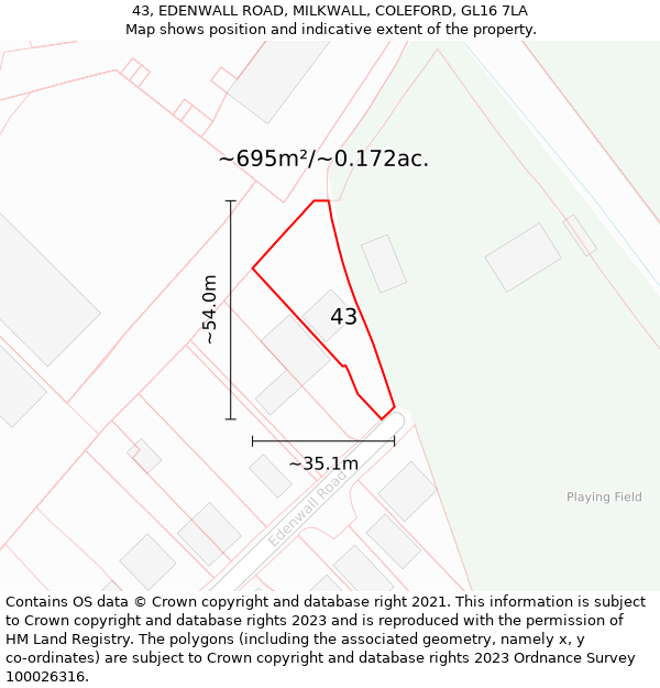 43, EDENWALL ROAD, MILKWALL, COLEFORD, GL16 7LA: Plot and title map