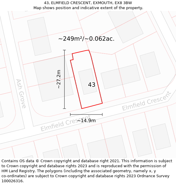 43, ELMFIELD CRESCENT, EXMOUTH, EX8 3BW: Plot and title map