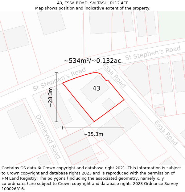 43, ESSA ROAD, SALTASH, PL12 4EE: Plot and title map