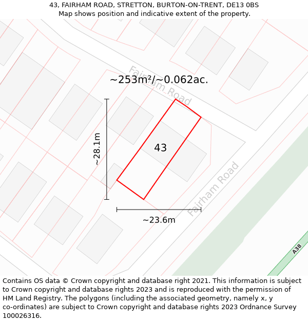 43, FAIRHAM ROAD, STRETTON, BURTON-ON-TRENT, DE13 0BS: Plot and title map